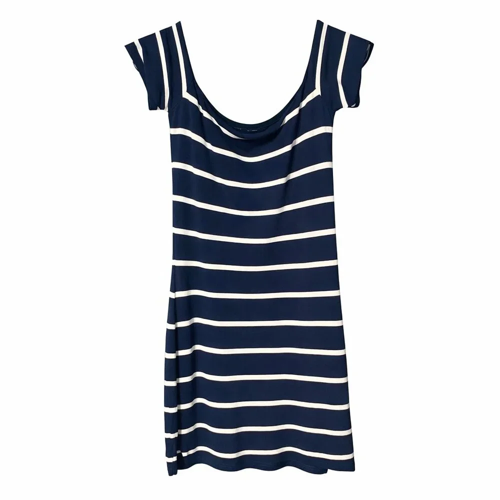 A/X Armani Exchange Navy Blue White Striped Dress Size Small Scoop Neck - Picture 2 of 3